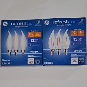 6 GE Refresh HD LED Light Bulbs, 40 Watts, Daylight, CA11 Candle Bulbs, Clear